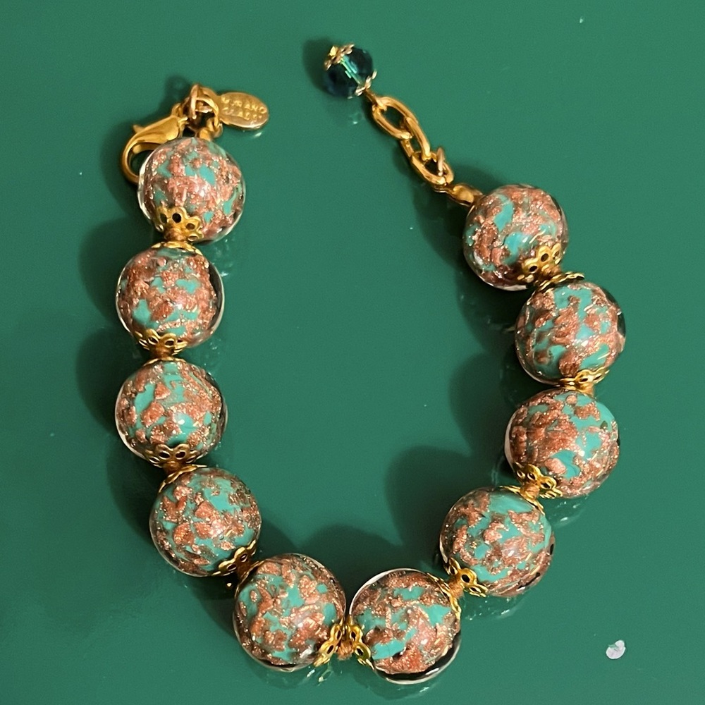 Handmade Authentic Murano Glass of Venice Bracelet 18K gold with beads